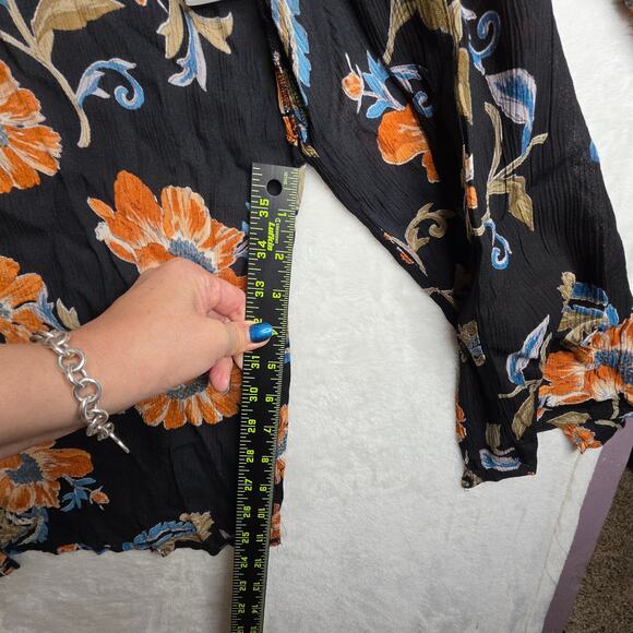 Patrons of Peace SzM Fall color Florals Open Front Kimono. Crinkled  fabric Boho - Picture 13 of 14